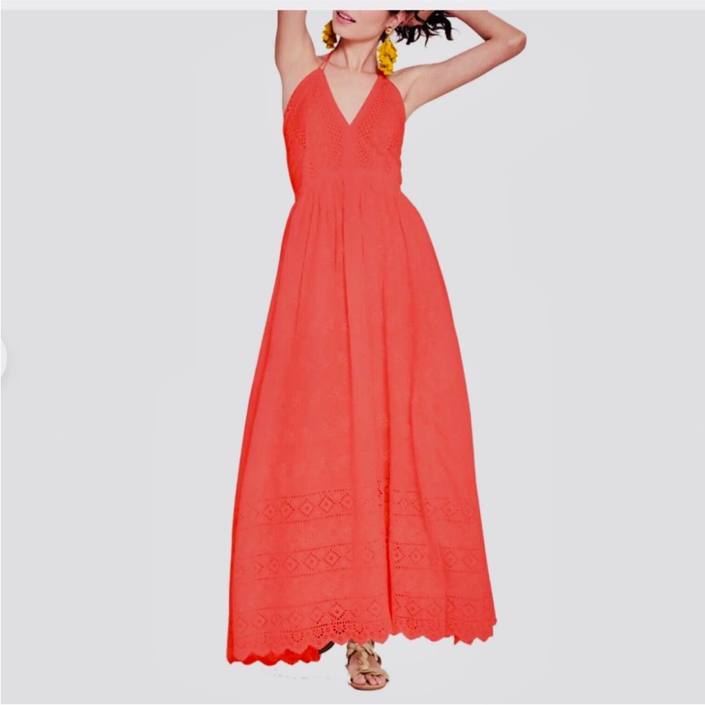 Roller Rabbit Lois Dress Halter Cotton Pink Eyelet Maxi Dress Size Small V-Neck